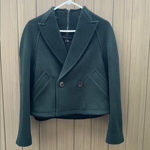 Theyskens Theory Women's Double-Breasted Wool Jacket size S Green Boxy Career